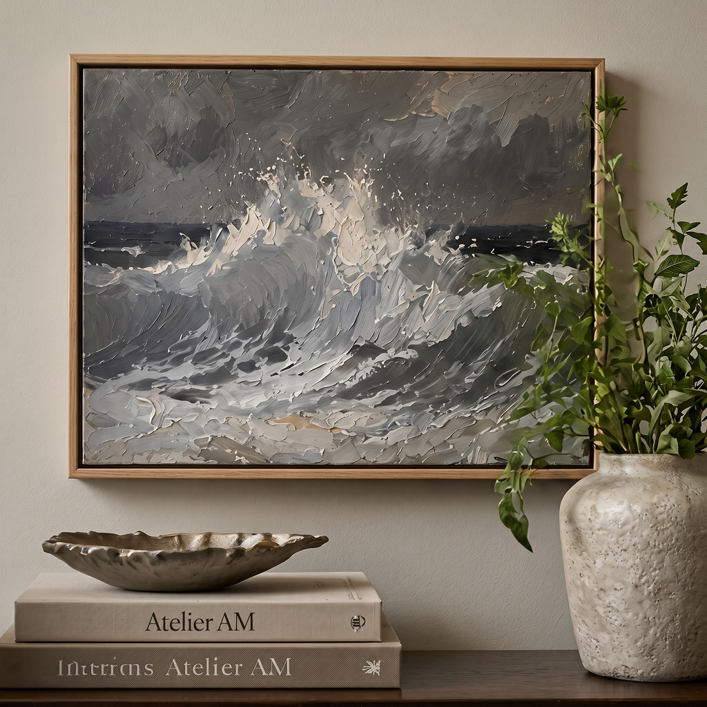 Grey Ocean Gale - Hand-Painted Artwork - #ART-OS-S-03