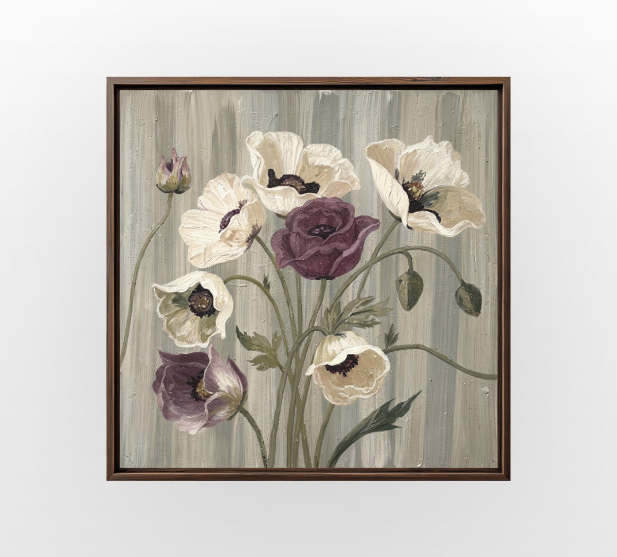 White Violet Poppies - Hand-Painted Artwork - #ART-BT-S-018