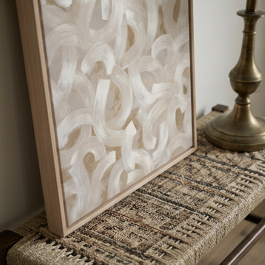 Ivory Ribbon Flow - Hand-Painted Artwork - #ART-AB-S-013